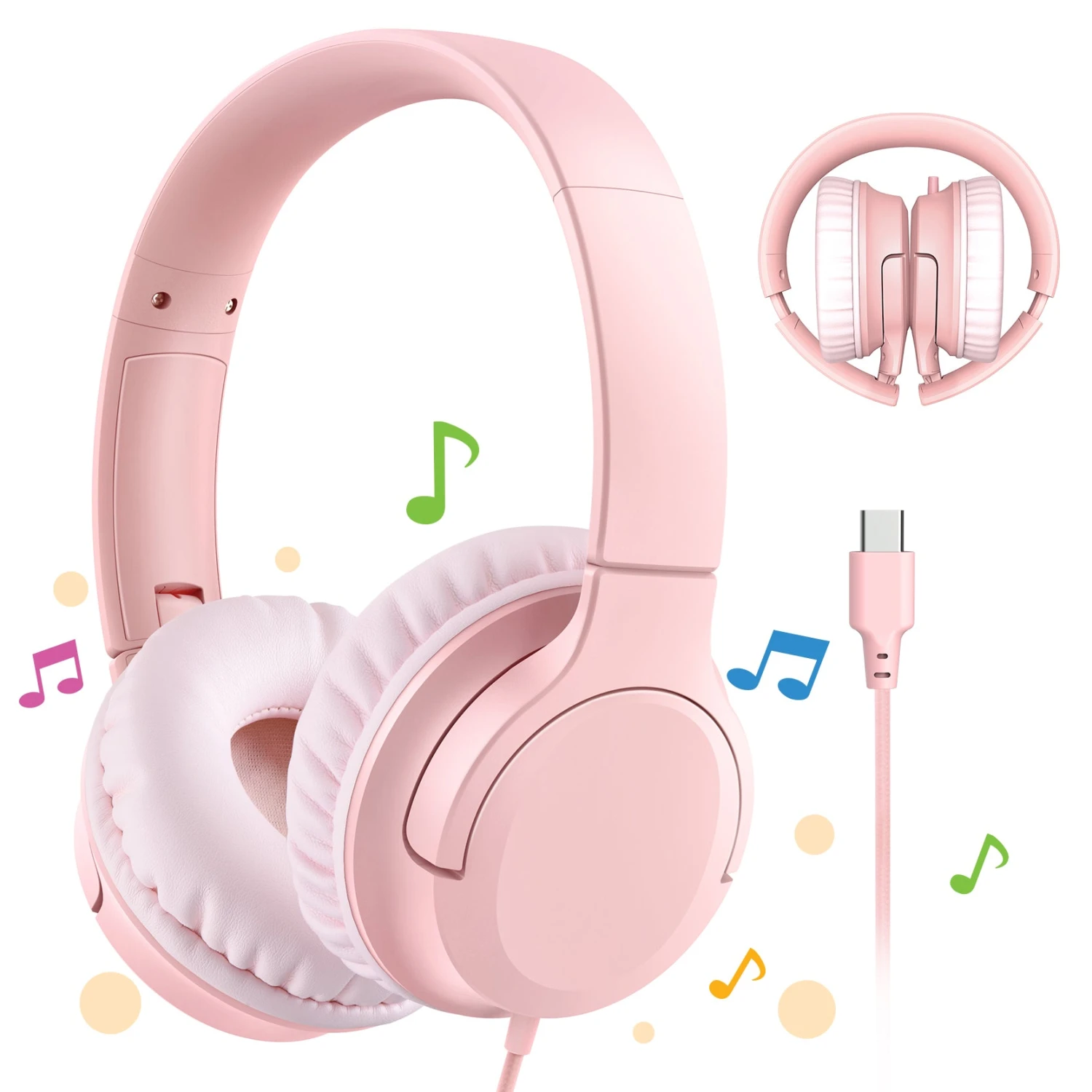 Mpow Kids Headphones For Girls/Boys/Children/Teens Adjustable, Upgraded USB-C Jack, 94dB Safe Volume Stereo Tangle-Free Kids Headphones For School Airplane Travel, Over-Ear Headphones For Kids, Pink 3 Mpow Kids Headphones For Girls/Boys/Children/Teens Adjustable, Upgraded USB-C Jack, 94dB Safe Volume Stereo Tangle-Free Kids Headphones For School Airplane Travel, Over-Ear Headphones For Kids, Pink