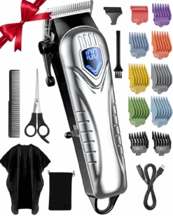 Mpow Cordless Hair Clippers For Men W/Battery Display, 5H Professional Hair Cutting Kit With 10 Combs, Rechargeable Barber Clippers Beard/Hair Trimmer With Scissors, Cape For Men Women Kids