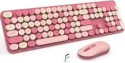 Wireless Keyboard And Mouse, Silent Keyboard Mouse Combo, Full-Sized Colorful Typewriter Keyboard With Round Keycaps, 2.4G Cute Mouse Compatible With PC/Laptop/Computer