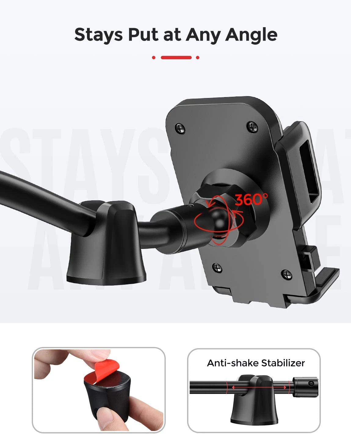 Phone Mount For Car, 2 In 1 Dashboard Windshield Phone Holder With Stabilizer 9 Phone Mount For Car, 2 In 1 Dashboard Windshield Phone Holder With Stabilizer - Image 7