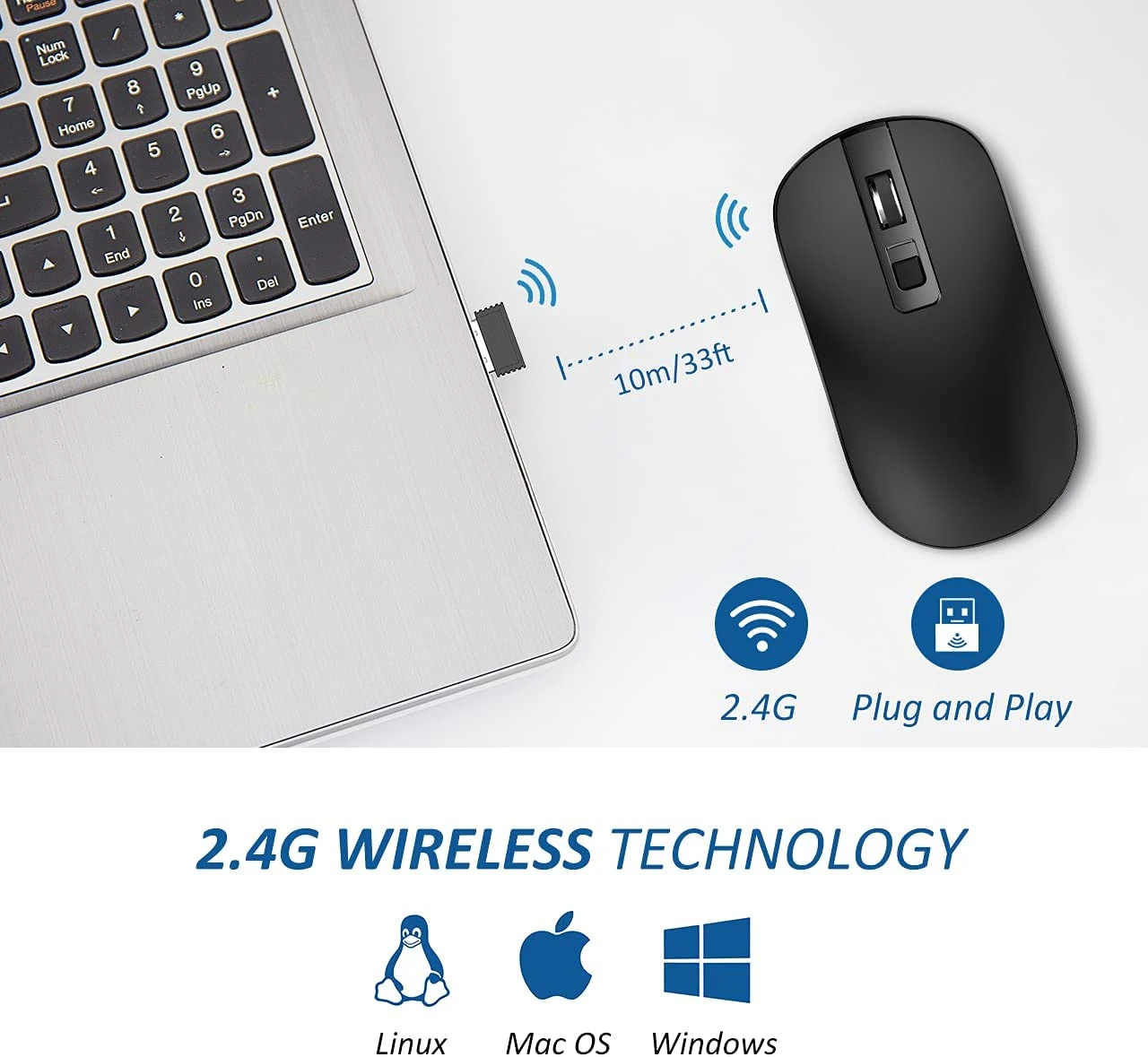 Slim & Noiseless 2.4G USB PC Laptop Computer Cordless Mice With Nano Receiver,1600 DPI Mouse 4 Slim & Noiseless 2.4G USB PC Laptop Computer Cordless Mice With Nano Receiver,1600 DPI Mouse - Image 2