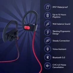 ShedirmucFlames Bluetooth Headphones ,IPX7 Waterproof Sports Earphones With Microphone For Calls ( Same As Mpow Flame ) -MPOW SHOP 61hox0x83rL. AC SL1500