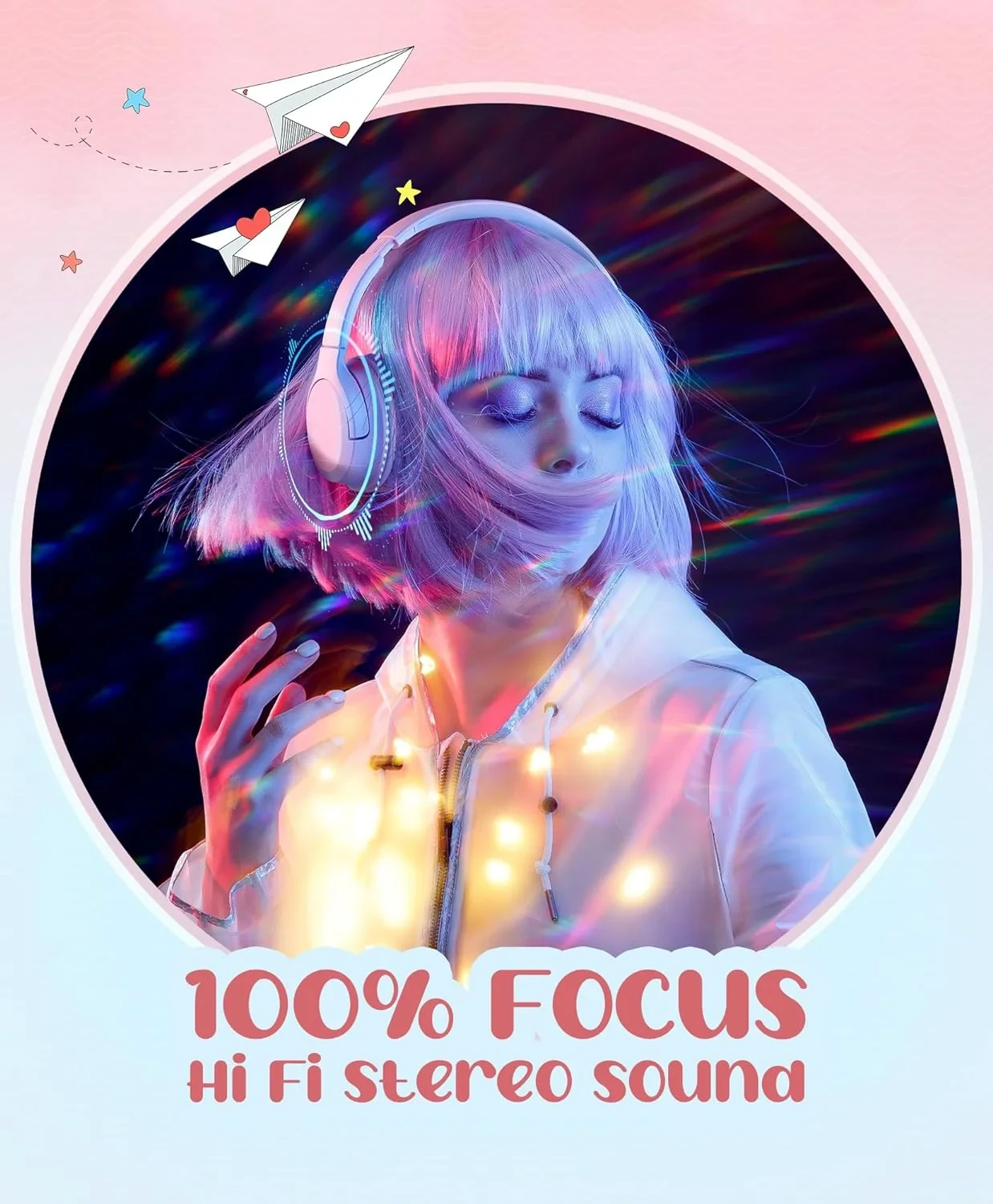 Mpow Kids Headphones For Girls/Boys/Children/Teens Adjustable, Upgraded USB-C Jack, 94dB Safe Volume Stereo Tangle-Free Kids Headphones For School Airplane Travel, Over-Ear Headphones For Kids, Pink 9 Mpow Kids Headphones For Girls/Boys/Children/Teens Adjustable, Upgraded USB-C Jack, 94dB Safe Volume Stereo Tangle-Free Kids Headphones For School Airplane Travel, Over-Ear Headphones For Kids, Pink - Image 7