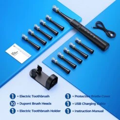 Sonic Electric Toothbrush For Adults With Holder And 10 Brush Heads, Rechargeable Sonic Toothbrush Fast 2 Hr Charge Last 35 Days, 40000 VPM And 3 Modes - Black -MPOW SHOP 712uaqyrx6L. AC SL1500