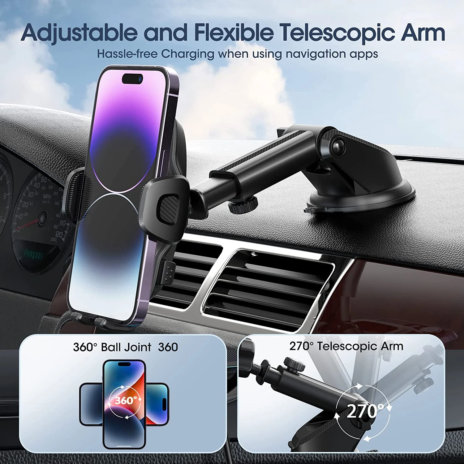Mpow Car Cell Phone Holder Mount - 3in1 Car Cell Phone Holder For Dashboard, Air Vent, Windshield Compatible With IPhone, Samsung Galaxy And 4.7 To 6.9 Inches 9 Mpow Car Cell Phone Holder Mount - 3in1 Car Cell Phone Holder For Dashboard, Air Vent, Windshield Compatible With IPhone, Samsung Galaxy And 4.7 To 6.9 Inches - Image 7