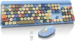Wireless Keyboard And Mouse Combo Colorful Typewriter Round Keycaps,2.4G USB