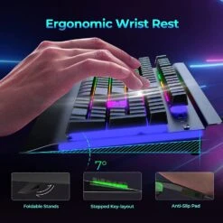 Metal Gaming Keyboard, Rainbow LED Backlit Silent Keyboard With Wrist Rest -MPOW SHOP 7183draZI1L. AC SL1500