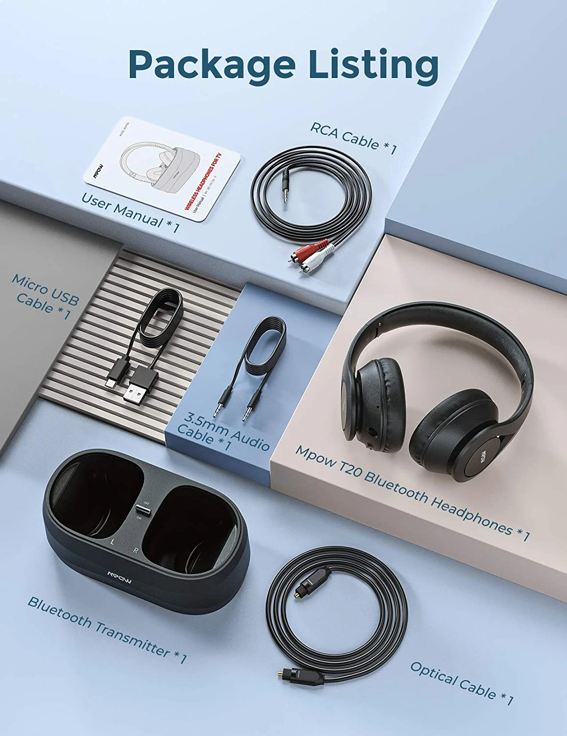 Mpow T20 Wireless TV Headphones With Bluetooth5.0 Transmitter 9 Mpow T20 Wireless TV Headphones With Bluetooth5.0 Transmitter - Image 7