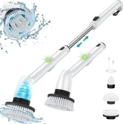 Electric Spin Scrubber, IPX7 Waterproof Cordless Cleaning Brush With 3 Brush Heads, Adjustable Extension Handle- HM708