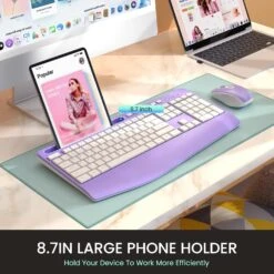 Wireless Keyboard And Mouse Combo,LIZRROT Ergonomic Computer Keyboard With Wrist Rest,2.4GHz Full-Sized Silent Mouse And Keyboard Combo With Phone Holder For Window, Mac, PC, Laptop,Silver -MPOW SHOP 71E9I8djjIL. AC SL1500