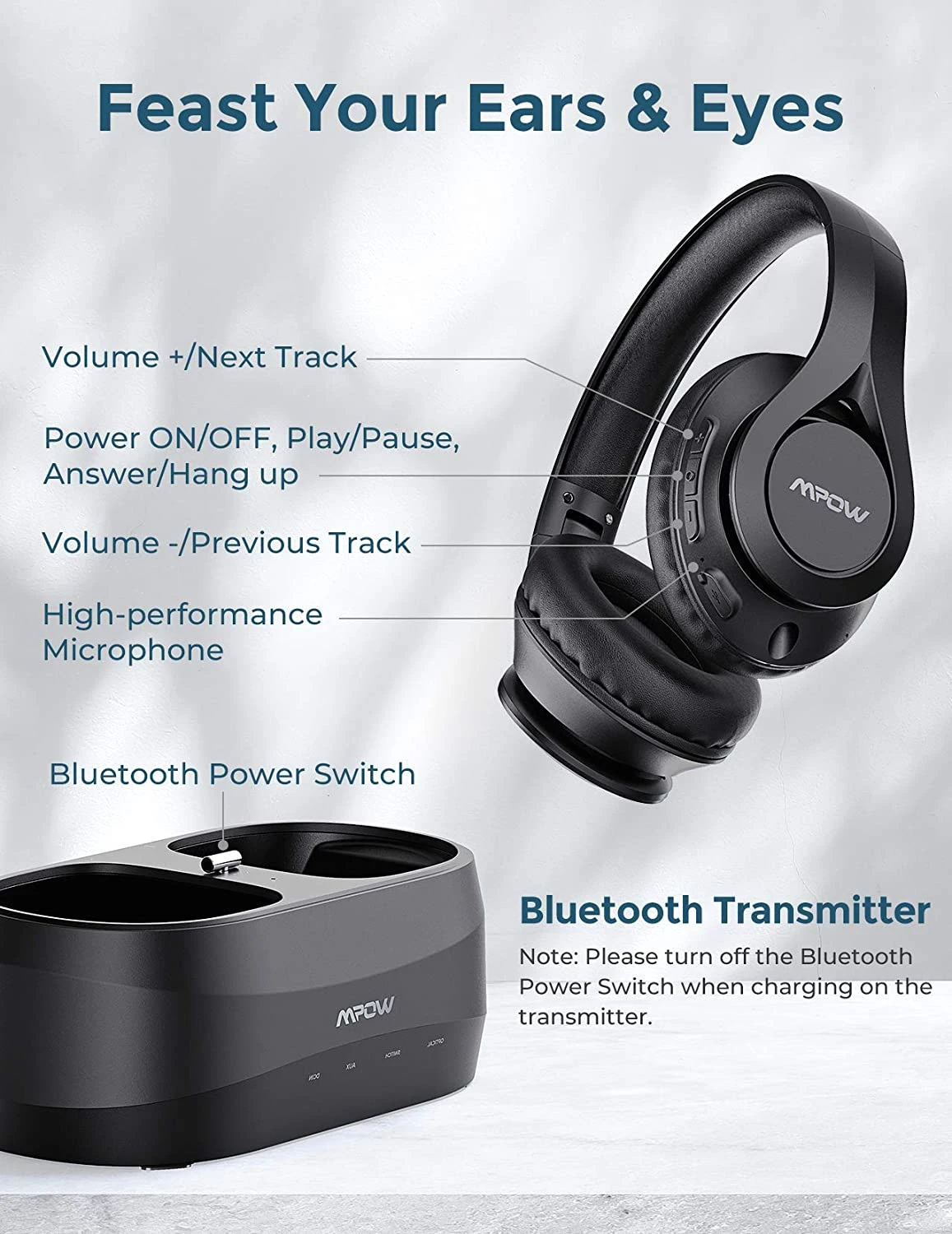 Mpow T20 Wireless TV Headphones With Bluetooth5.0 Transmitter 11 Mpow T20 Wireless TV Headphones With Bluetooth5.0 Transmitter - Image 9