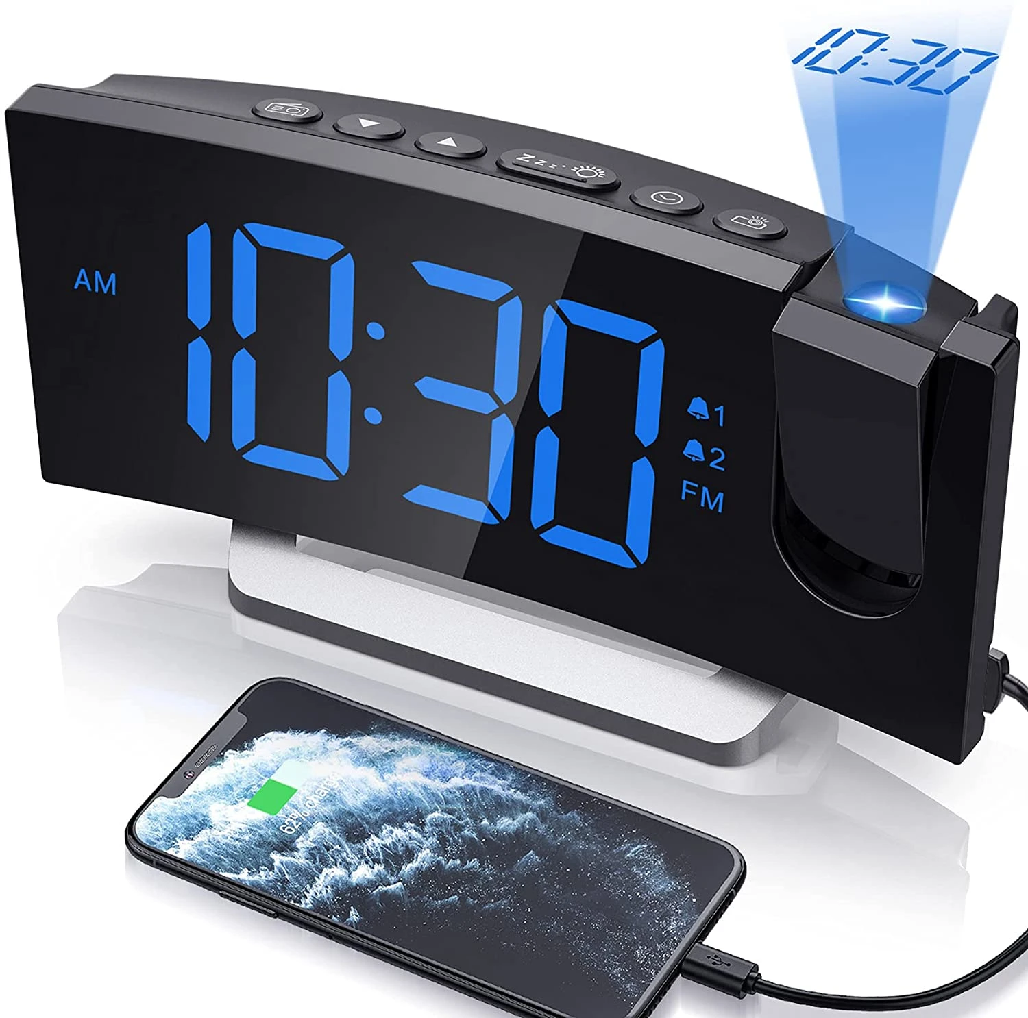 Clock Radios, Projection Alarm Clock With 0-100% Dimmer And FM Radio, Dual Alarm, 5 Alarm Sounds And 3-Level Volume, USB Charger, Clear Readout Digital Alarm Clock For Bedroom 3 Clock Radios, Projection Alarm Clock With 0-100% Dimmer And FM Radio, Dual Alarm, 5 Alarm Sounds And 3-Level Volume, USB Charger, Clear Readout Digital Alarm Clock For Bedroom