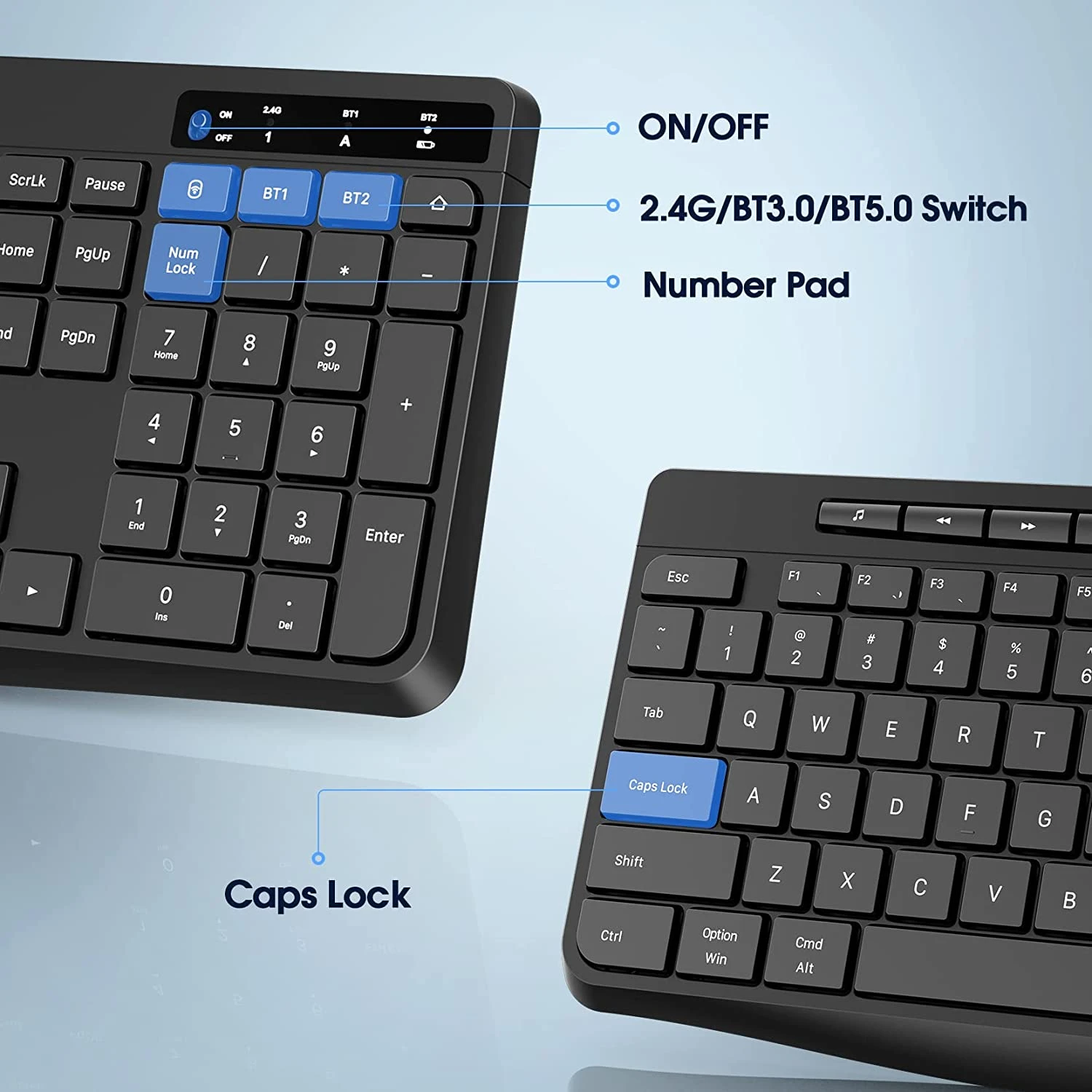 Wireless Keyboard Multi-Device,2.4G & Dual Bluetooth Computer Keyboard 8 Wireless Keyboard Multi-Device,2.4G & Dual Bluetooth Computer Keyboard - Image 6