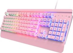 Metal Gaming Keyboard, Rainbow LED Backlit Silent Keyboard With Wrist Rest -MPOW SHOP 71f1ze1HLwL. AC SL1500