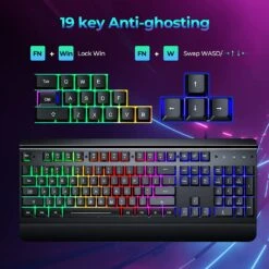 Metal Gaming Keyboard, Rainbow LED Backlit Silent Keyboard With Wrist Rest -MPOW SHOP 71lk3k2 kOL. AC SL1500