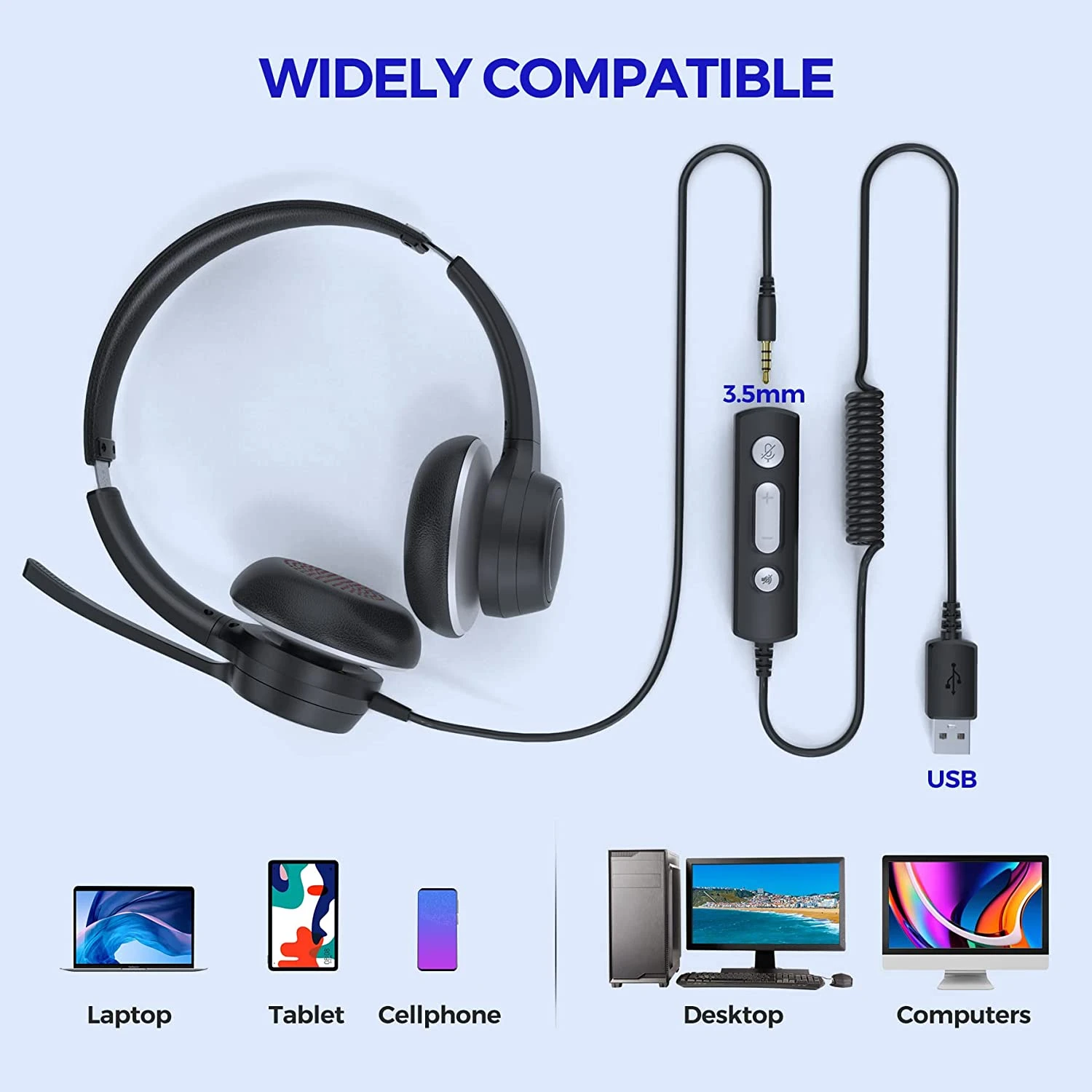 USB Headsets With Microphone, Computer Headset For Laptop 9 USB Headsets With Microphone, Computer Headset For Laptop - Image 7