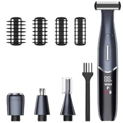 Rechargeable Pubic Hair Trimmer Wet/Dry Electric Razor For Men LED Display, IPX7 Waterproof Hair Shaver