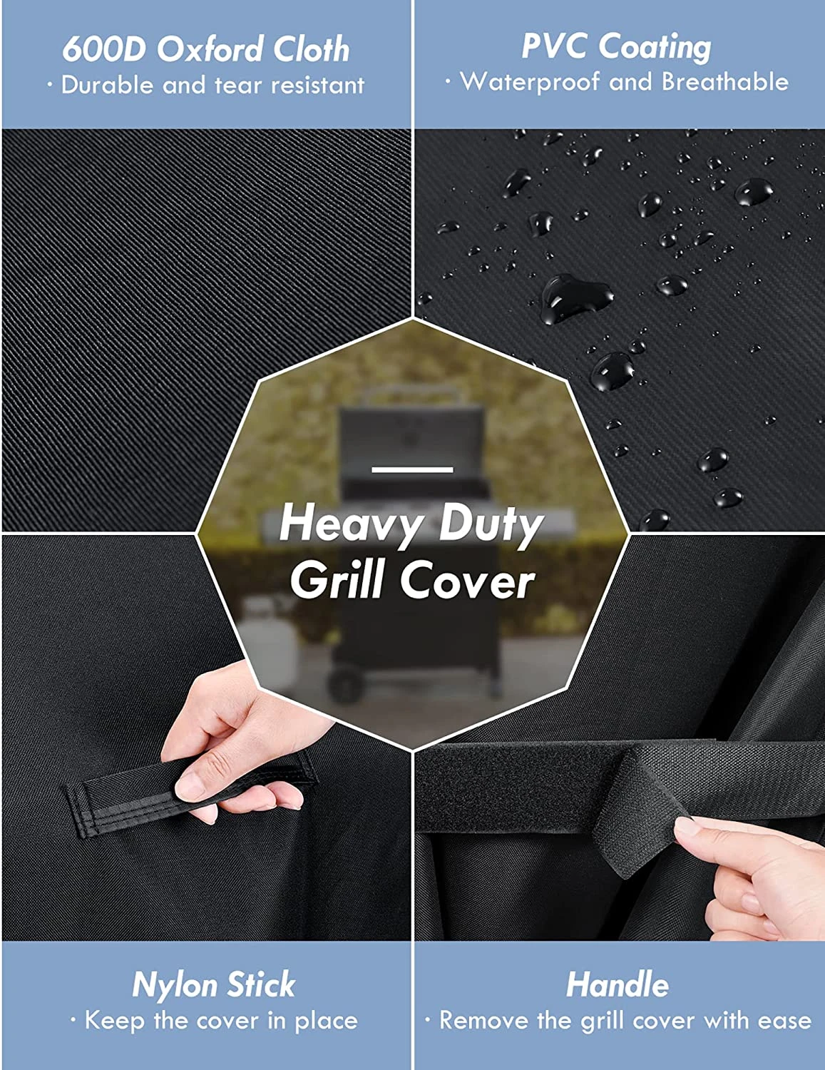 600D BBQ Grill Cover 64 Inch, Heavy Duty Waterproof Gas Grill Covers, Special Fade & Wind Resistant Barbecue Cover Fits 6 600D BBQ Grill Cover 64 Inch, Heavy Duty Waterproof Gas Grill Covers, Special Fade & Wind Resistant Barbecue Cover Fits - Image 4
