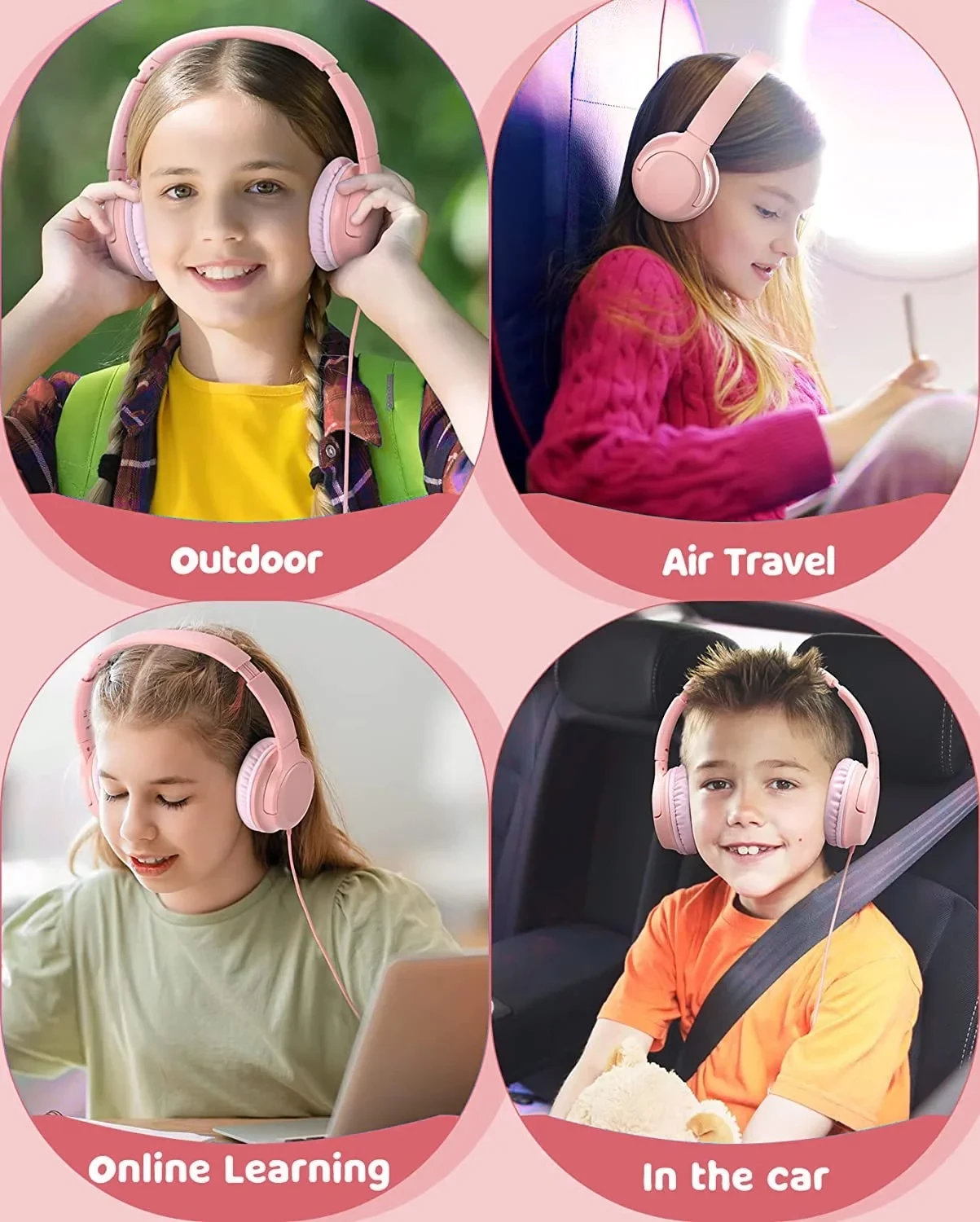 Mpow Kids Headphones For Girls/Boys/Children/Teens Adjustable, Upgraded USB-C Jack, 94dB Safe Volume Stereo Tangle-Free Kids Headphones For School Airplane Travel, Over-Ear Headphones For Kids, Pink 12 Mpow Kids Headphones For Girls/Boys/Children/Teens Adjustable, Upgraded USB-C Jack, 94dB Safe Volume Stereo Tangle-Free Kids Headphones For School Airplane Travel, Over-Ear Headphones For Kids, Pink - Image 10