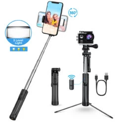 Mpow Selfie Stick Tripod With LED, Bluetooth Detachable Remote,168AB