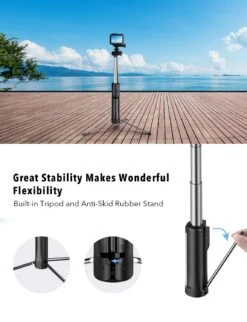 Mpow Selfie Stick Tripod With LED, Bluetooth Detachable Remote,168AB -MPOW SHOP GEPA168AB 02