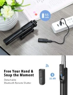 Mpow Selfie Stick Tripod With LED, Bluetooth Detachable Remote,168AB -MPOW SHOP GEPA168AB 07