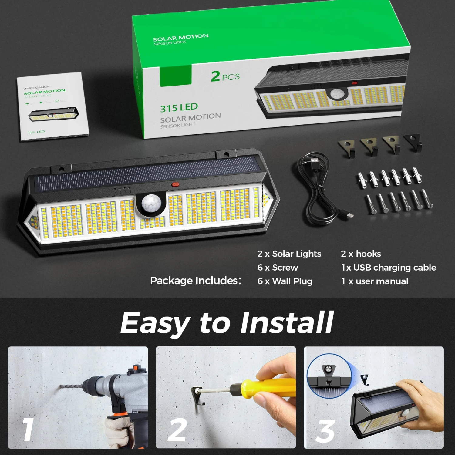 CD296 315 LED Solar Motion Sensor Lights (2 Pack) 7 CD296 315 LED Solar Motion Sensor Lights (2 Pack) - Image 5