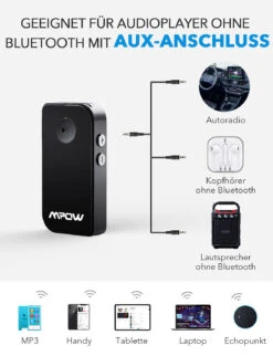 Mpow Bluetooth 5.0 Receiver, Wireless Aux Bluetooth Adapter, Portable Bluetooth Audio Adapter With Hands-free Calls And Voice Assistant For Car And Home Stereo Systems 17 Mpow Bluetooth 5.0 Receiver, Wireless Aux Bluetooth Adapter, Portable Bluetooth Audio Adapter With Hands-free Calls And Voice Assistant For Car And Home Stereo Systems -MPOW SHOP MPBH044DB DE B7 V01 190528