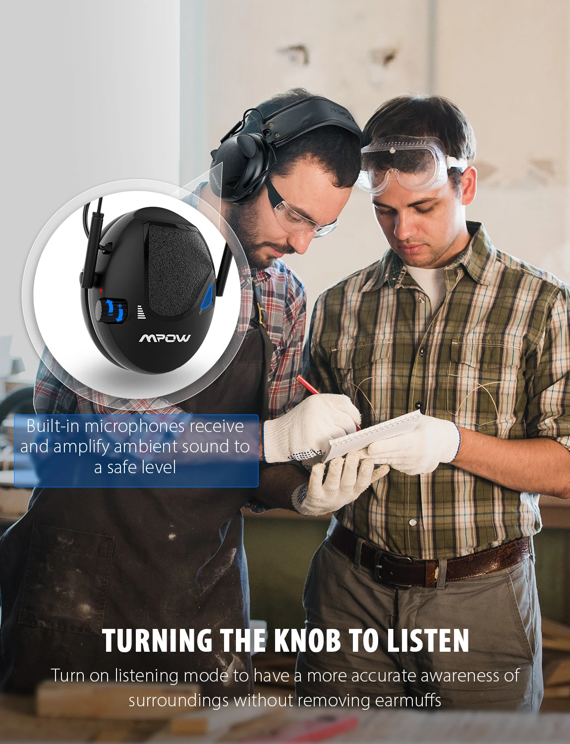 MPOW HP123A Shooting Ear Protection, Electronic Earmuffs, NRR 22dB 4 MPOW HP123A Shooting Ear Protection, Electronic Earmuffs, NRR 22dB - Image 2