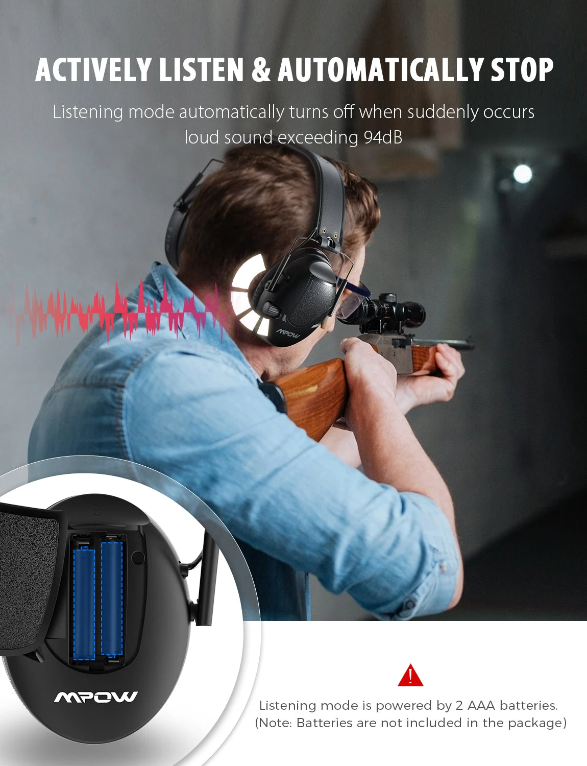 MPOW HP123A Shooting Ear Protection, Electronic Earmuffs, NRR 22dB 5 MPOW HP123A Shooting Ear Protection, Electronic Earmuffs, NRR 22dB - Image 3