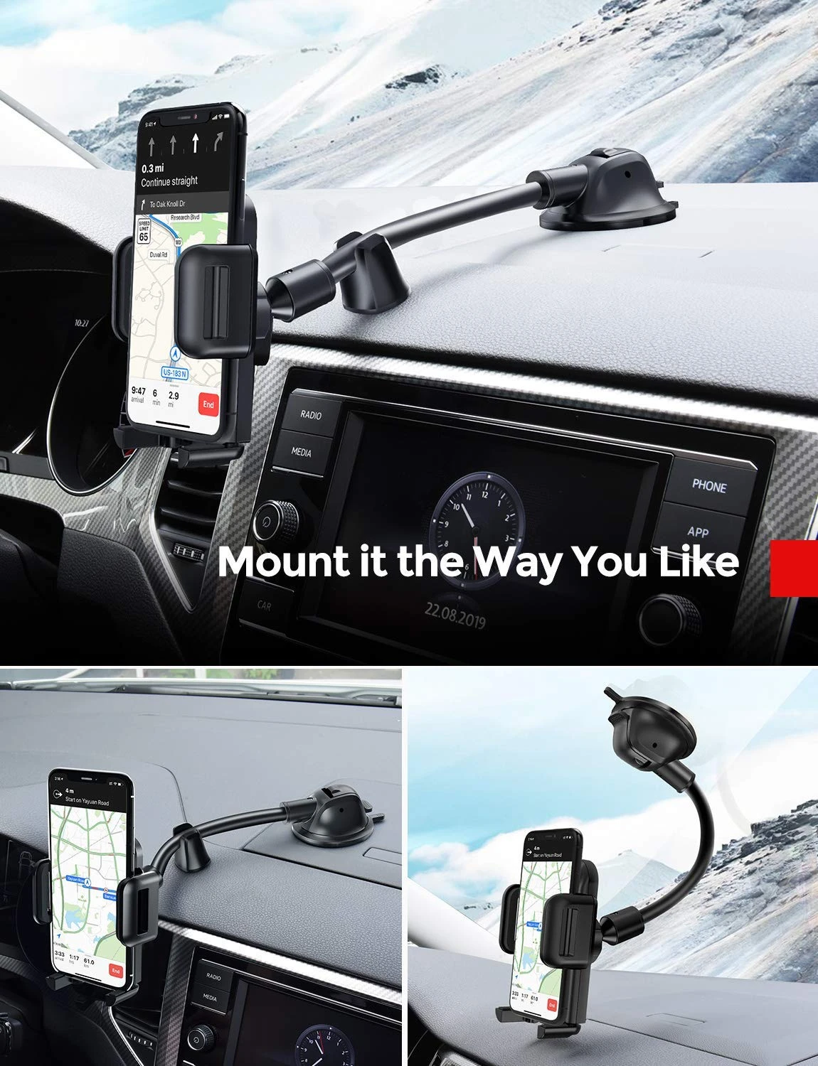 MPOW 139A Car Phone Mount Long Arm Dashboard & Windshield Car Phone Holder 4 MPOW 139A Car Phone Mount Long Arm Dashboard & Windshield Car Phone Holder - Image 2