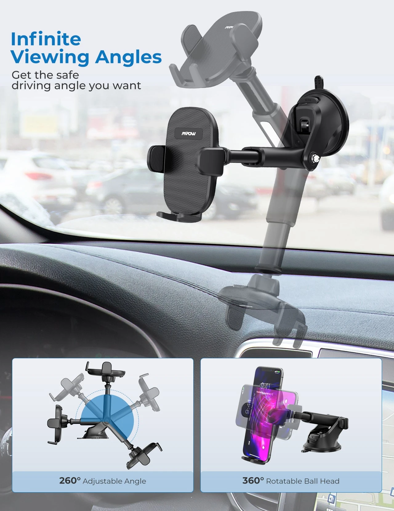 Mpow 155A Car Phone Mount For Dashboard Windshield Air Vent 5 Mpow 155A Car Phone Mount For Dashboard Windshield Air Vent - Image 3