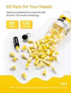 MPOW HP133A Ultra Soft Foam Earplugs, 60 Pairs, 38dB SNR -MPOW SHOP MPHP133AY B6 V01 1113