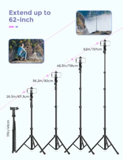 MPOW 62" Selfie Stick Tripod, Bluetooth Remote ,Lightweight, 360° Rotation 194AB -MPOW SHOP MPPA194BB B3 V01 200915