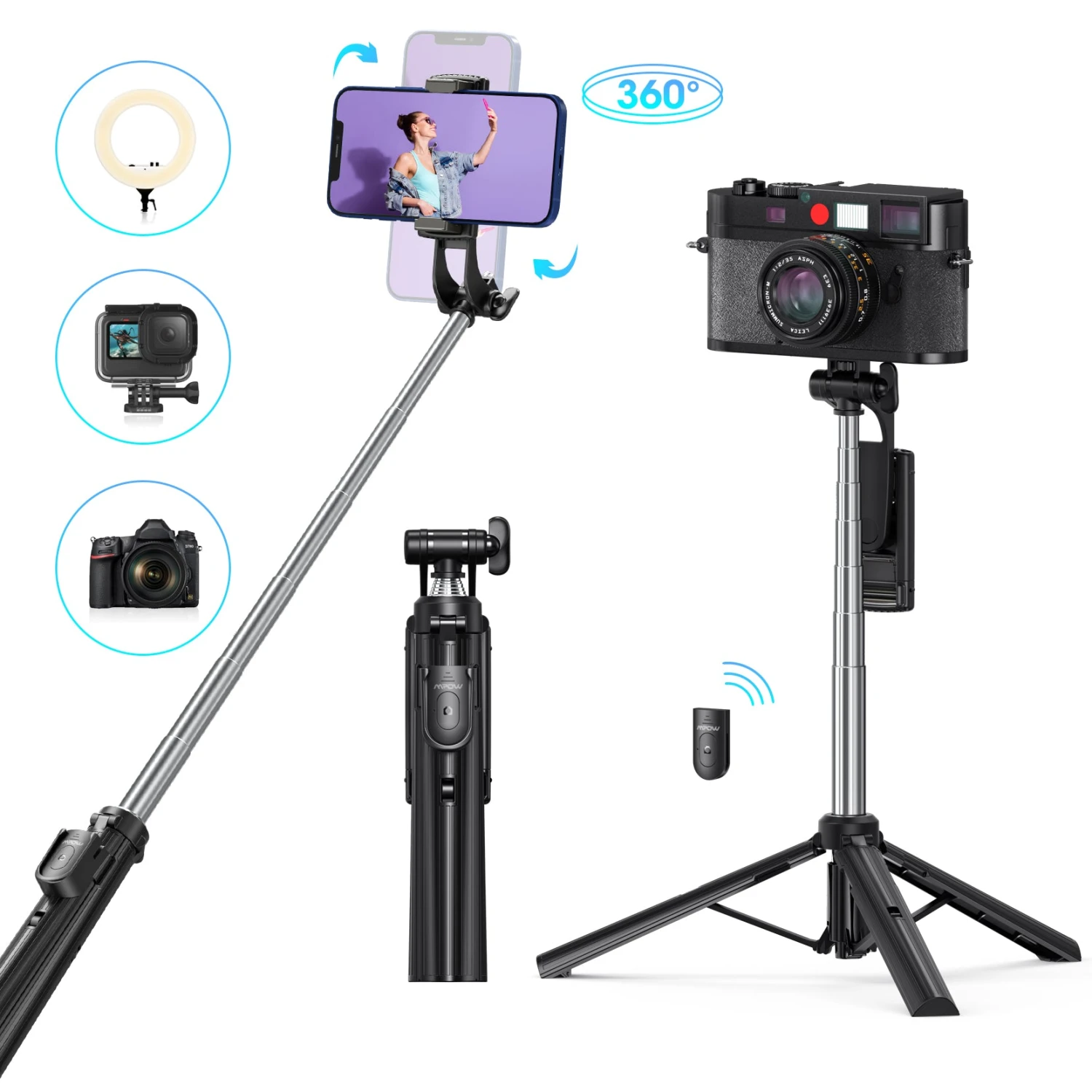 Mpow All In One Extendable Phone Tripod Stand With Bluetooth Remote,Stable Bracket 3 Mpow All In One Extendable Phone Tripod Stand With Bluetooth Remote,Stable Bracket