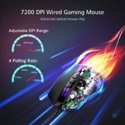 RGB Programmable Gaming Mouse Wired With 72 DPI-Black -MPOW SHOP RGBProgrammableGamingMouseWiredWith72DPI Bla